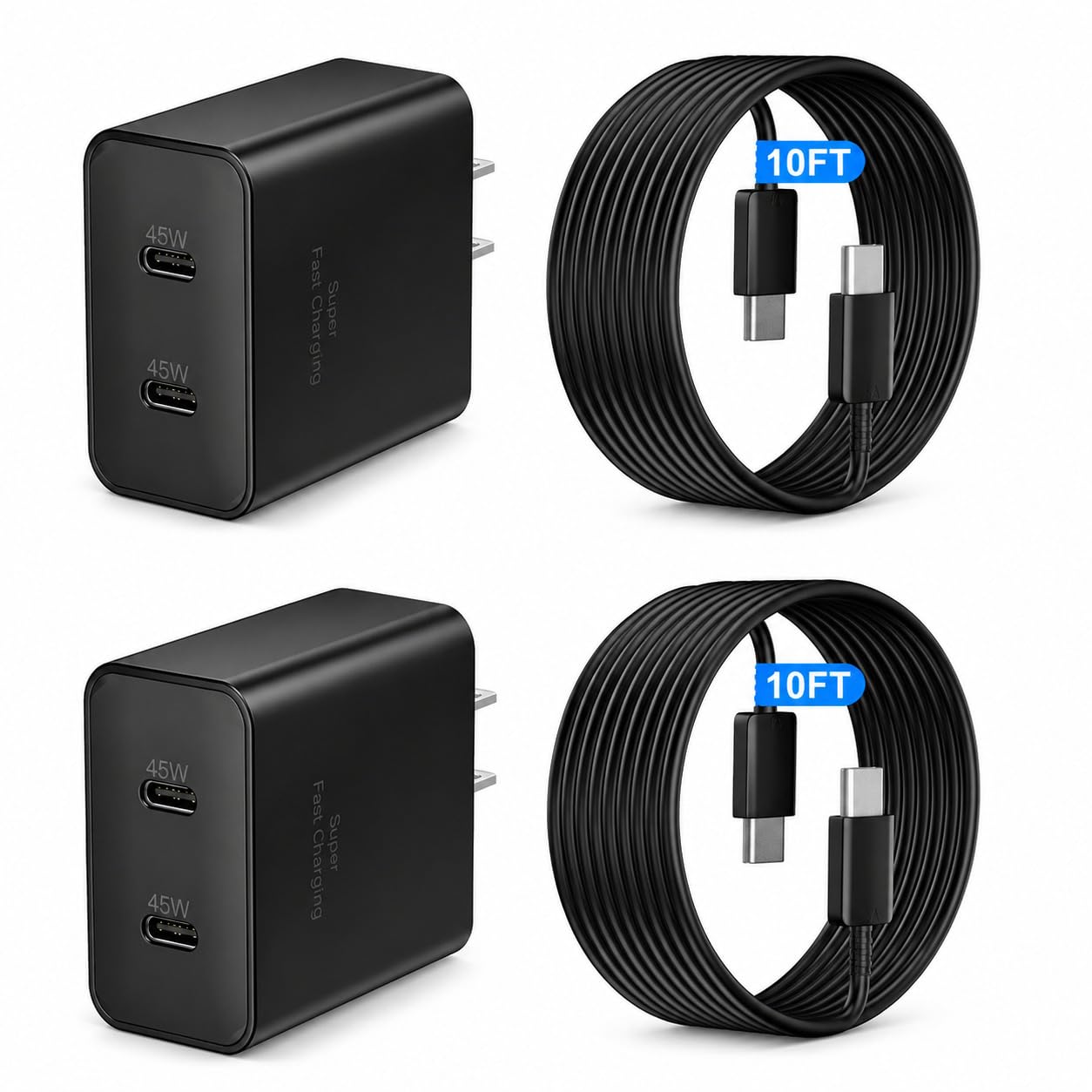 Caricatore super veloce da 45 W, caricatore doppio USB-C da 45 W, caricatore per telefono Android, ricarica rapida con cavo di ricarica tipo C lungo 10 piedi CordforGalaxy S25 Ultra/S25+/S24/S24