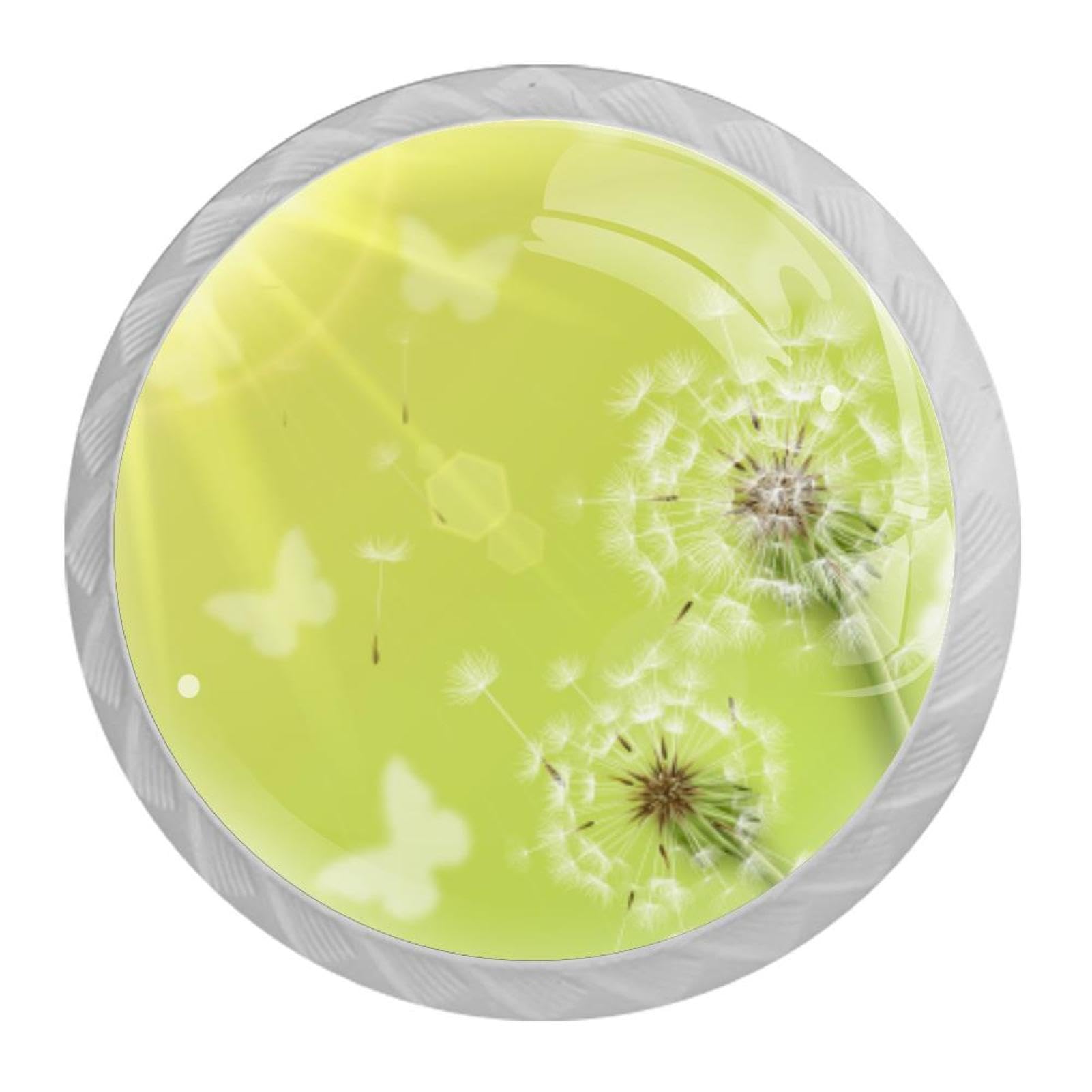 Tqmspg Multi04 4 Pieces Drawer Pulls Dandelion Butterflies Door Knobs Dresser Handles For Kitchen Wardrobe Cupboard Hardware Furniture