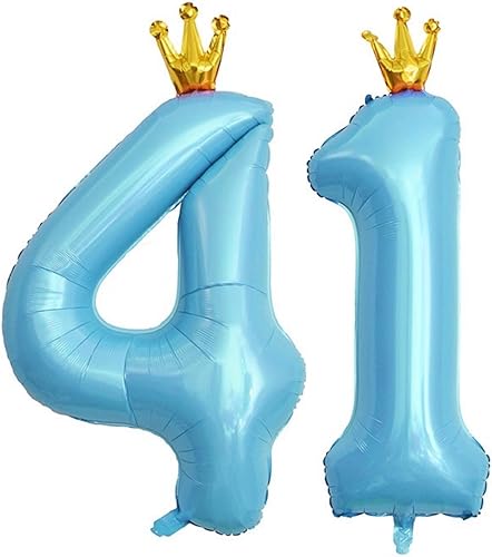 Miniatura 2 de Globo azul del número 14 de 40 pulgadas con corona, globos grandes de aluminio con helio del número 14, decoraciones de cumpleaños 14 y decoraciones