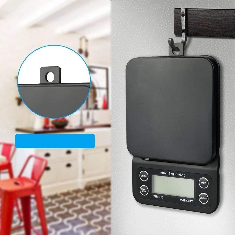 MRKU Balance à café numérique avec minuterie, 3000 g x 0,1 g, écran LCD de précision, Petite Balance électronique Portable pour la Cuisine à Domicile, Multifonction