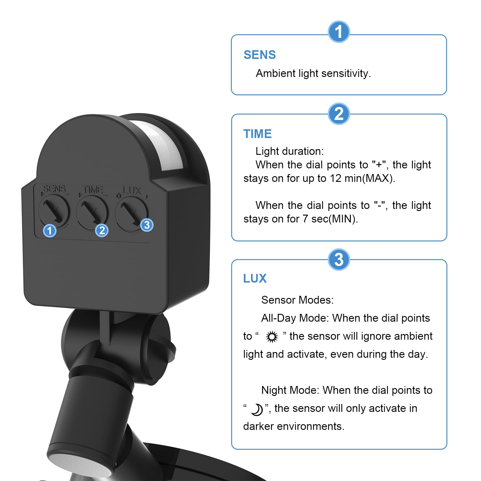 Kekeou Motion Sensor, 160-Degree Replacement Motion Detector for Security Floodlight, Adjustable Time & Detection Sensitiity Up to 40FT Range, 2 Modes PIR Sensor for Flood Light Outdoor Black