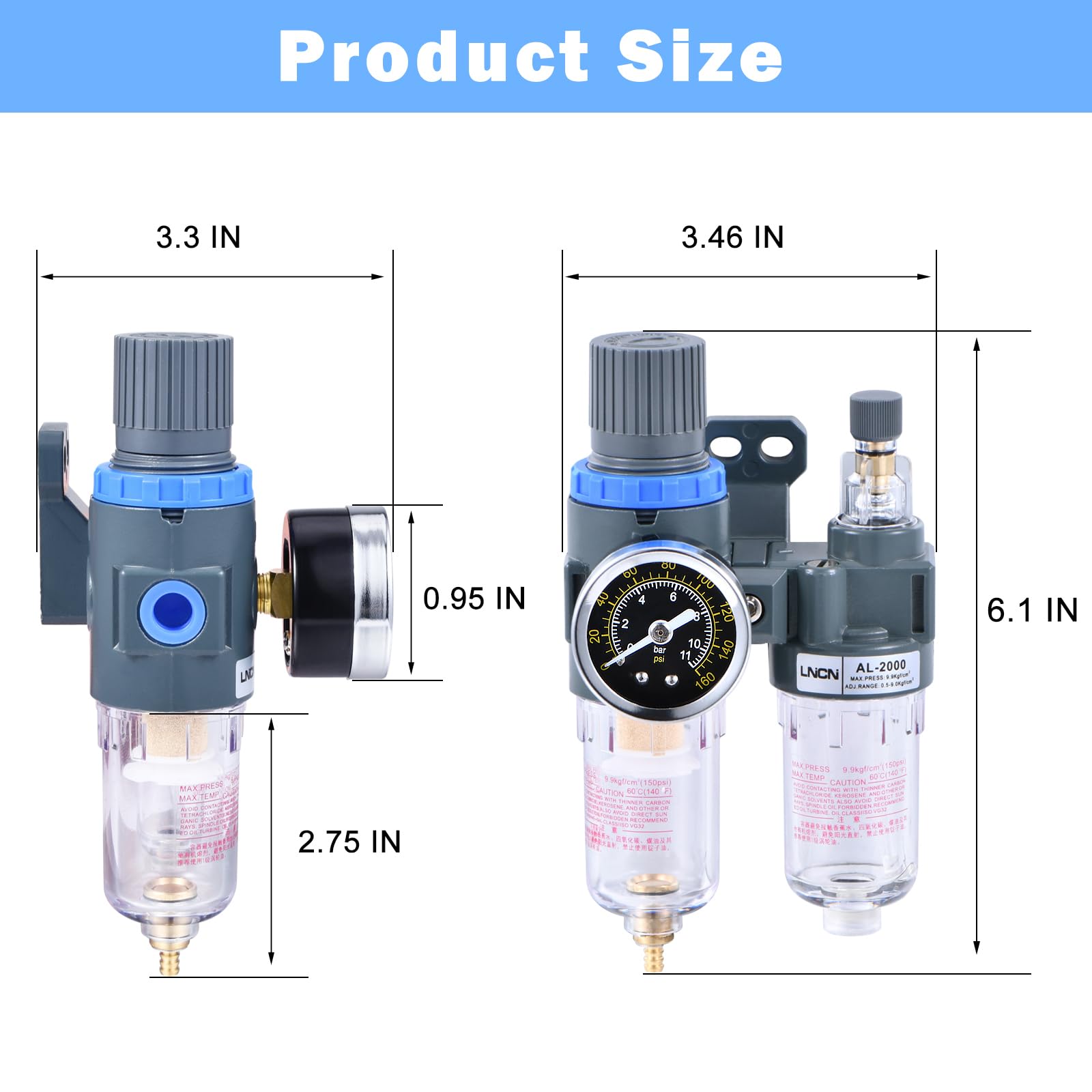 1/10.2 cm Kompressor Luftfilter Druckregler Wasser-Ölabscheider Filter mit Schmierbecher AFC2000