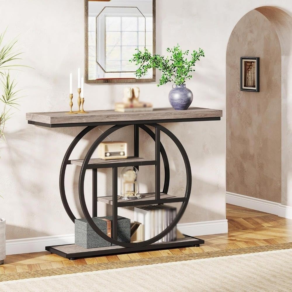 Tavolo da corridoio Tavoli con ripiani portaoggetti for soggiorno(Rustic Brown)