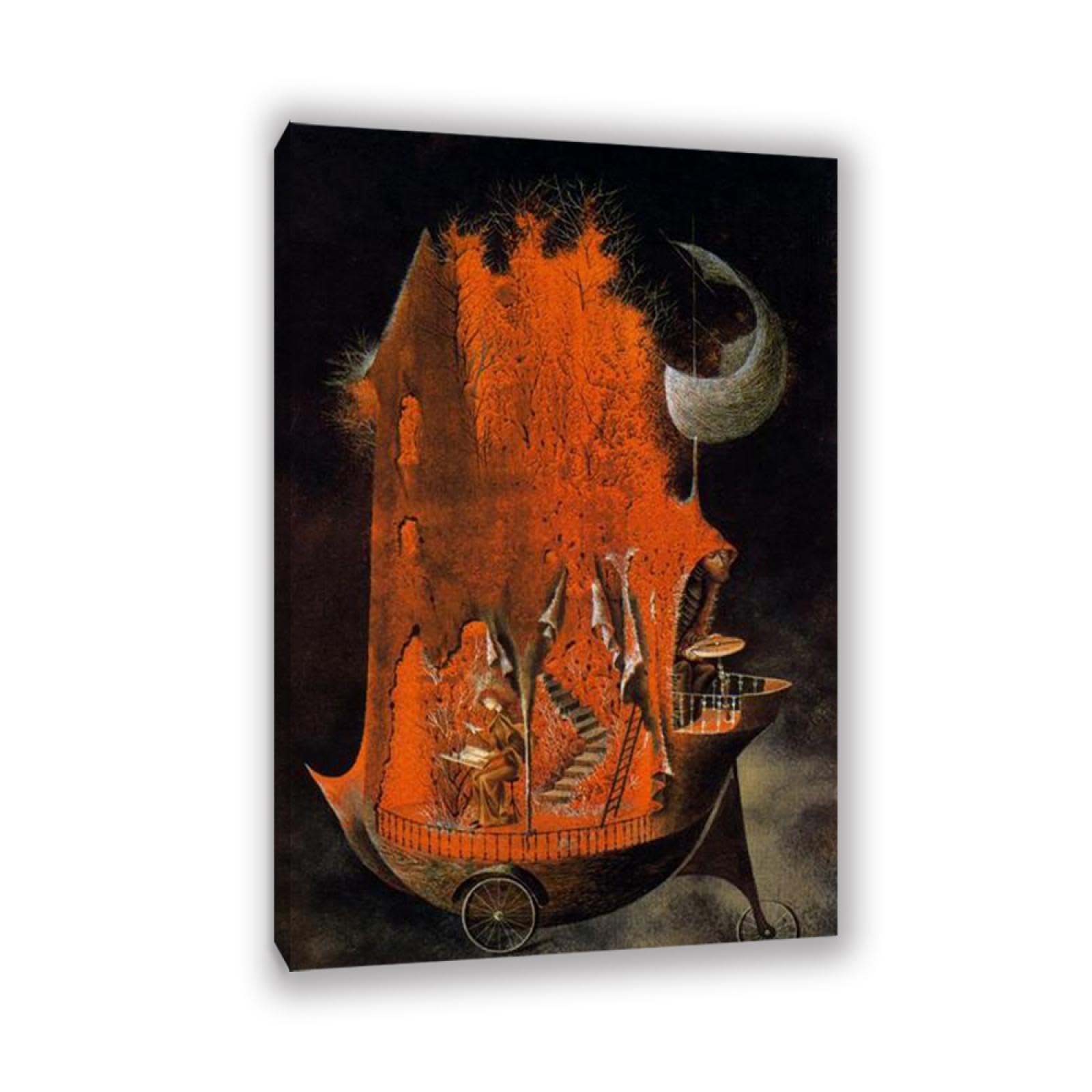 MYCGGDGH Póster de pintura famosa de Remedios Varo,los emigrantes,reproducción de imágenes impresas en lienzo,arte surrealista para de sala de estar,105x70cm(41x28in) Marco interior