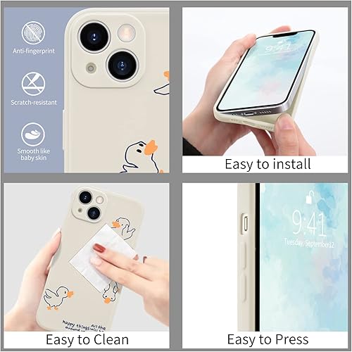 Miniatura 5 de Lovely Duck - Funda para iPhone 12 con diseño de pato de dibujos animados, silicona líquida, gel suave, antiarañazos, para mujer, mate, funda