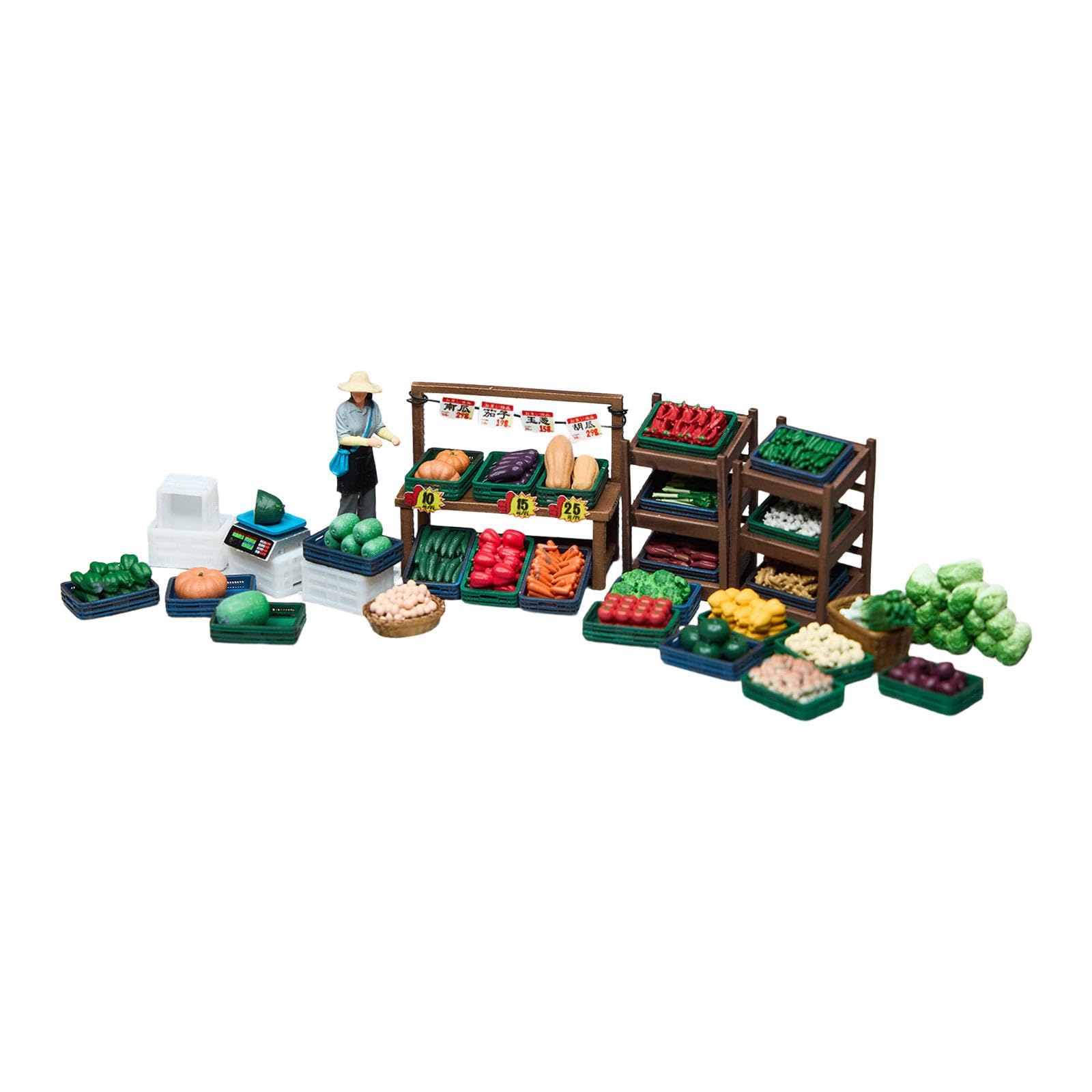 Miniatur Gemüse Stand Zubehör Miniatur Figuren Resin Modellset mit Feinen Details für Modellbau Sammlervitrine Hobbyraum 2.8cm