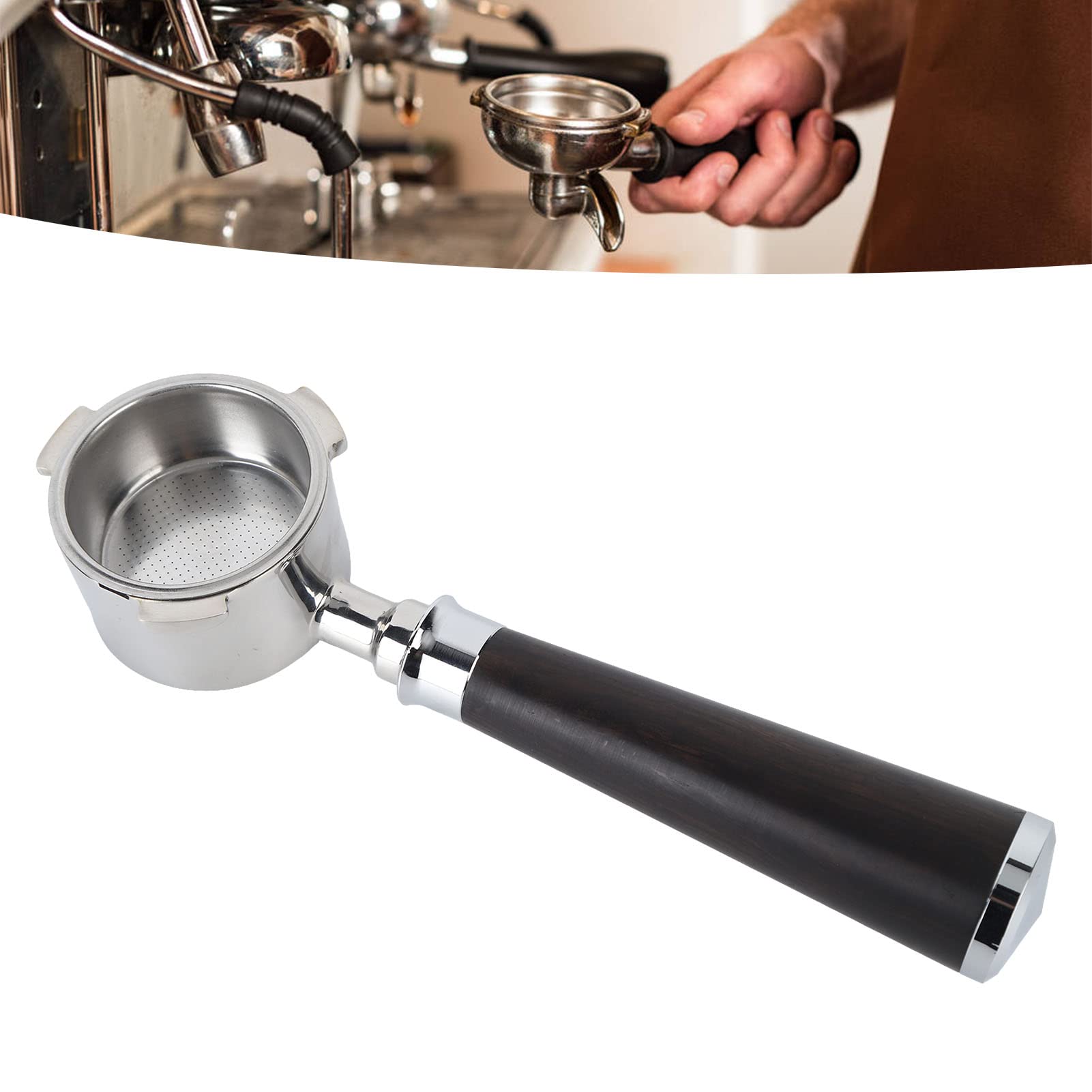 Omquot Filtro da caffè senza guaina Anti-lotteria Manica in Legno Cestino in Acciaio Inox Filtro da caffè per (Stile C)
