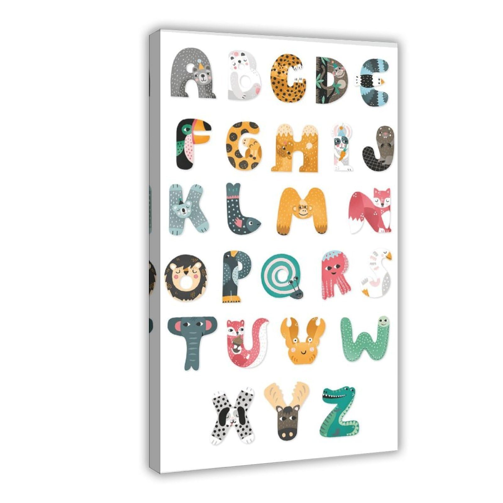 Poster sur toile à thèmes éducatifs Alphabet de A à Z (7) - Décoration murale pour salon, chambre à coucher - 40 x 60 cm