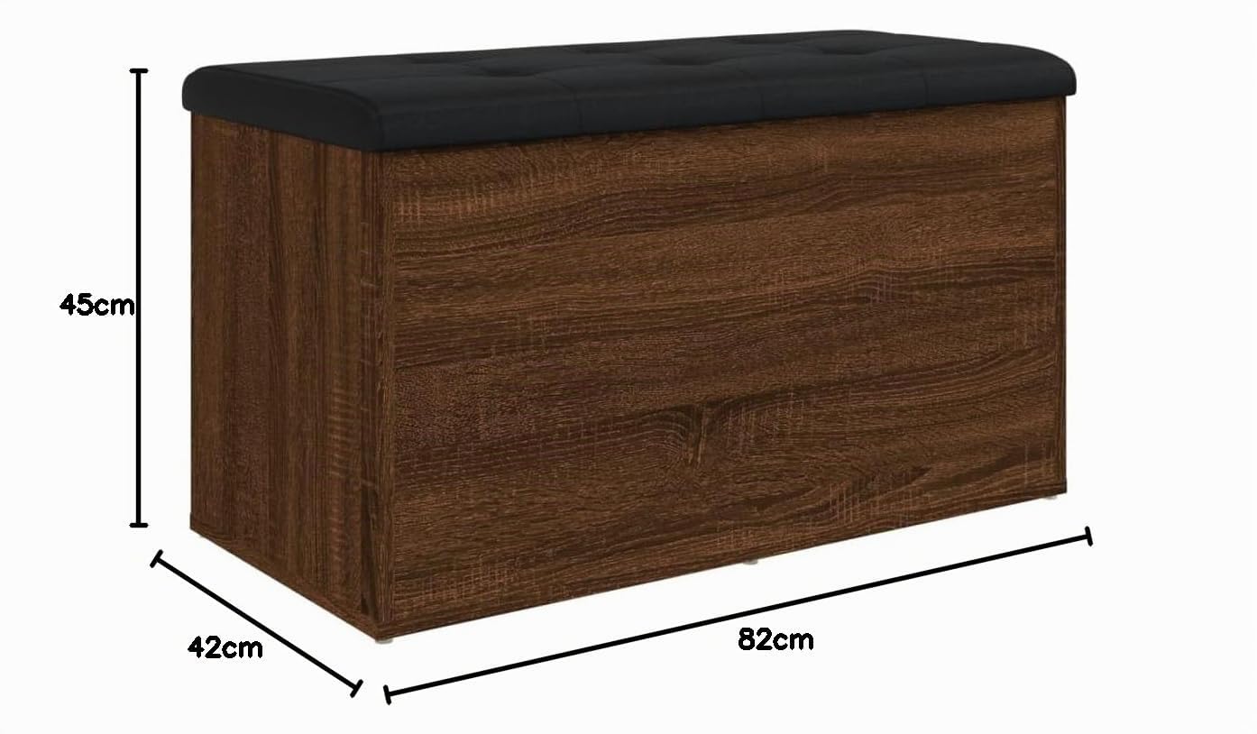 Willood Sitzbank mit Stauraum, Bank Gepolstert Sitzhocker Schuhbank, Truhenbank Polsterbank Aufbewahrungsbox für Wohnzimmer Flur, Räuchereiche 82x42x45 cm Holzwerkstoff
