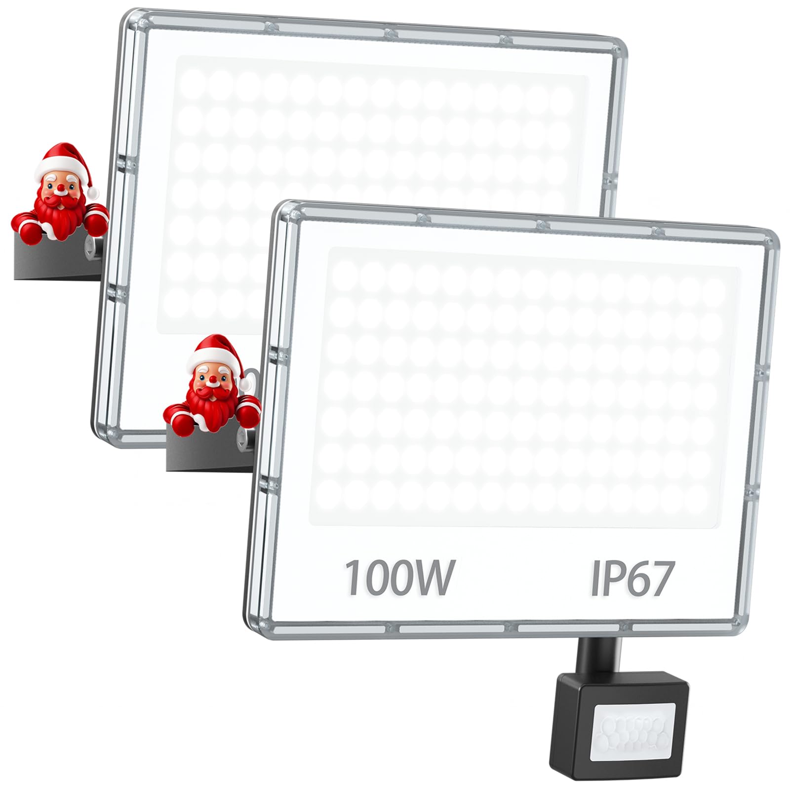YIQIBRO 100W Foco LED con Sensor de Movimiento 2 Piezas - 10000LM Focos LED Exterior con Sensor de Movimiento IP67 Impermeable, 7000K Foco LED Exterior Sensor Movimiento para Jardin|Patio|Terraza