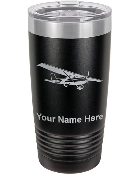 LaserGram 20oz Vacuum Insulated Tumbler Mug, High Wing Airplane, Personalized Engraving Included (Black)