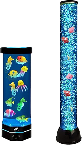 Lightahead Paquete de 2 acuarios que incluyen tubo de pez de burbujas LED de fantasía extra grande de 4 pies para acuario y lámpara de peces