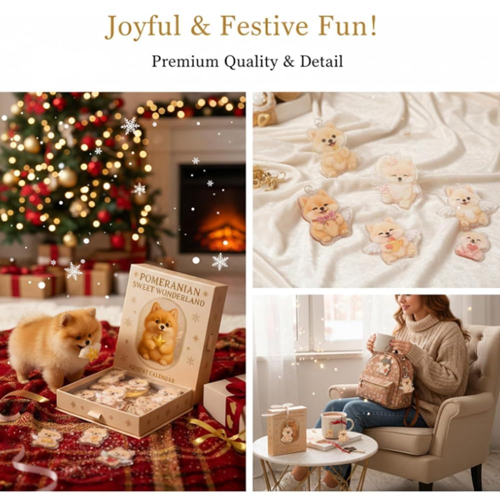 Calendario Dell'avvento 2025 Pomerania Wonderland - 24 Finestrelle Con Statuette Di Cane Pomerania, Decorazione Natalizia Per Amanti Degli Animali