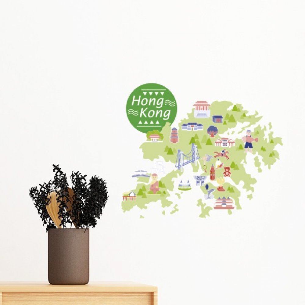Sticker mural carte de Hong Kong Chine amovible DIYthinker 35cm