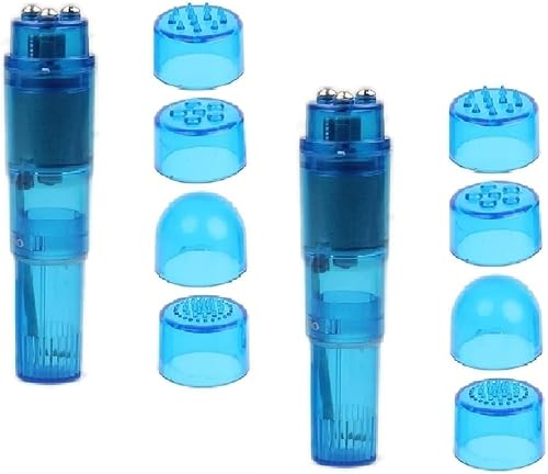 Finever Mini bolígrafo masajeador de mano con 4 cabezales para cara, cuello, cabeza, espalda (paquete de 2 unidades, azul)