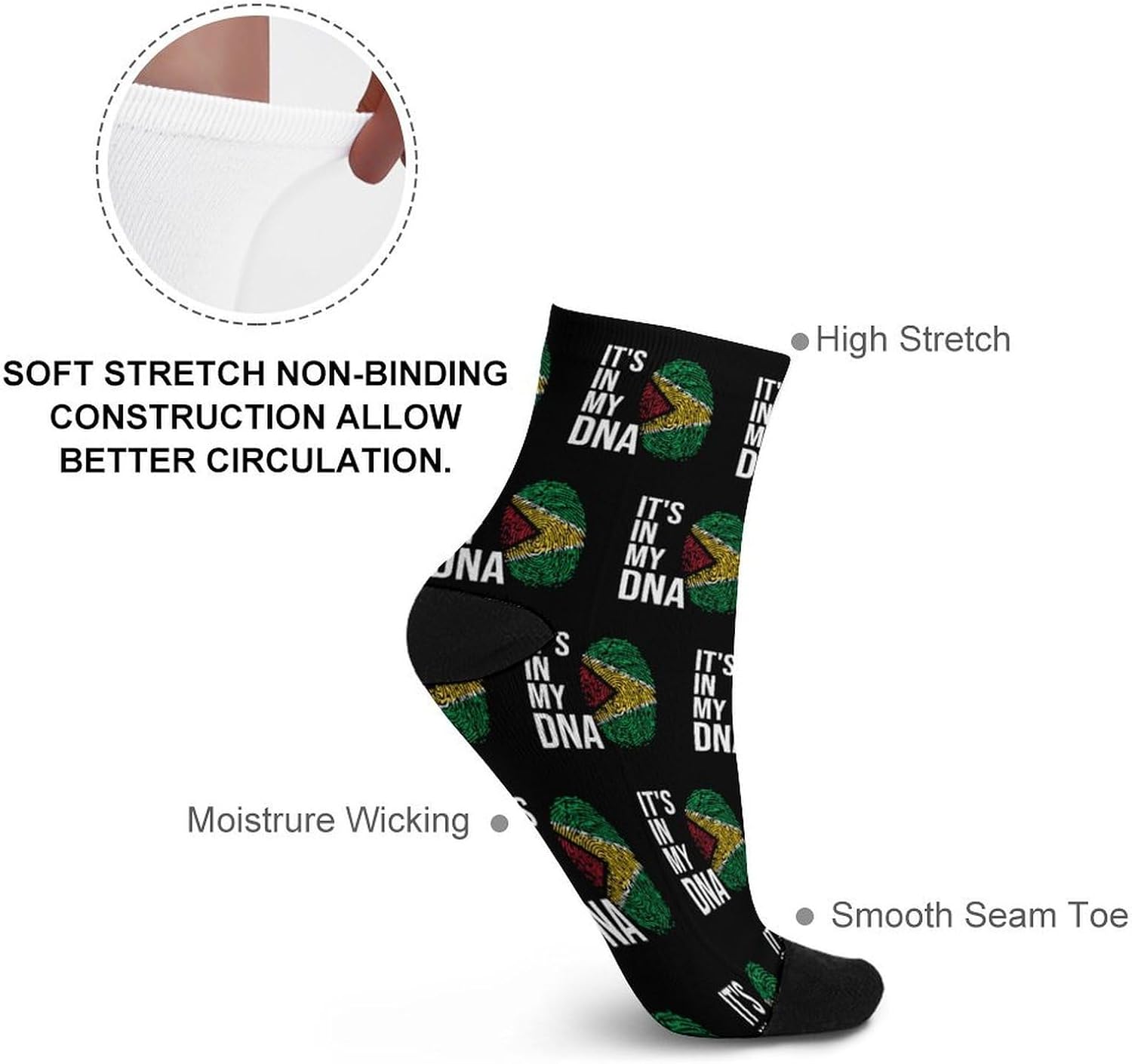 It's In My DNA Guyana Flag Knee High Socks Athletic Long Stockings Sport Casual Crew Tube Sock Boot 30cm