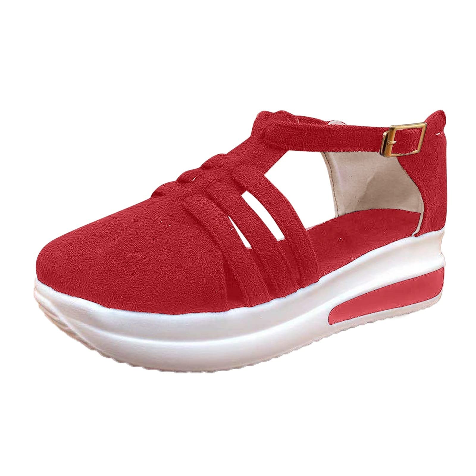 Fulidngzg Sandalias Ortopedicas Mujer,Sandalias Comodos Ante Plataforma,Zapatos Mujer Primavera Verano,Sandalias Color Sólido impermeables casuales，Plano Zapatos Romanas Hebilla Zapatillas de Playa Talla 37-42