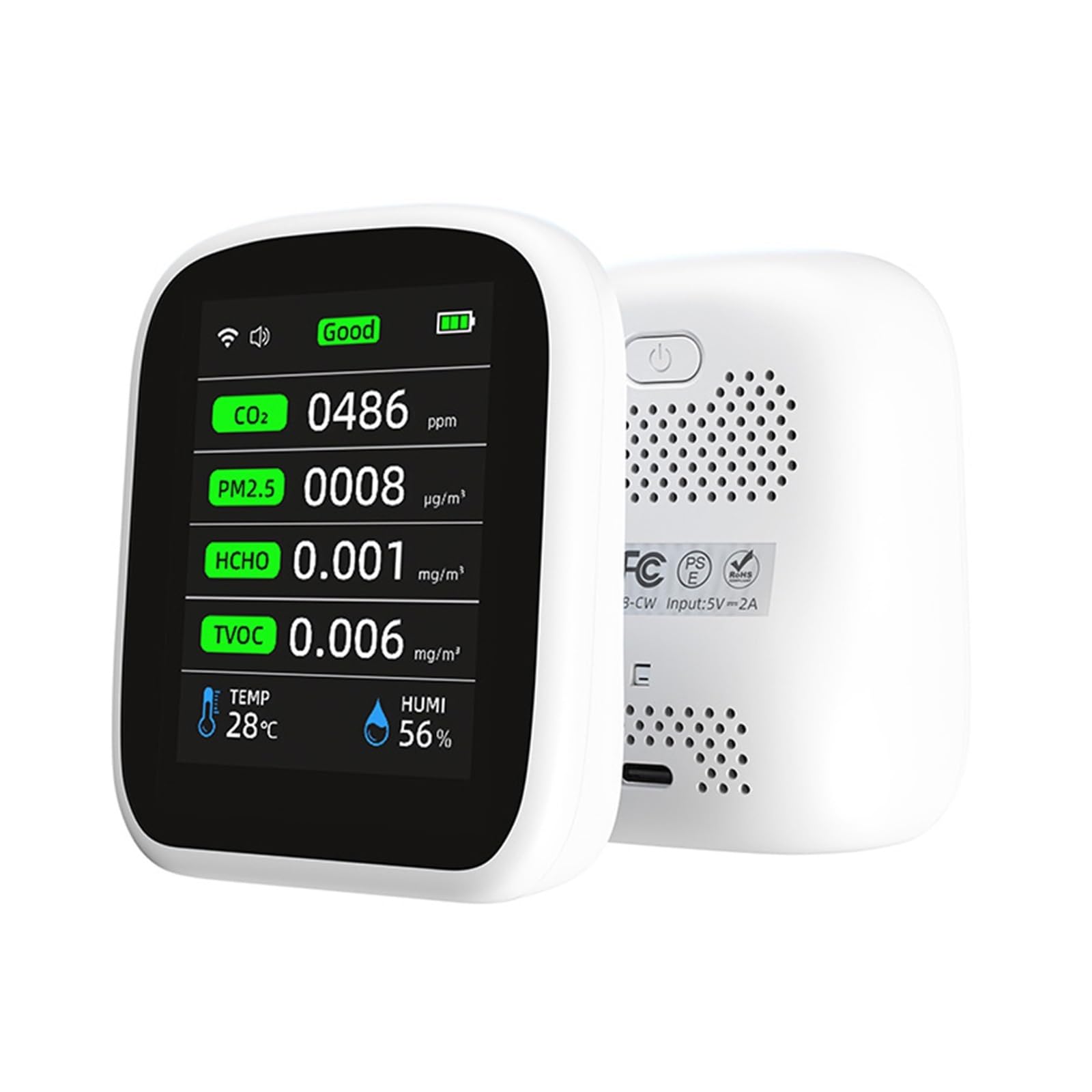 Misuratore Qualità dell'aria, 8in1 PM1.0 PM2.5 PM10 CO2 TVOC HCHO Tester di temperatura e umidità Misuratore portatile di qualità 'aria Rilevatore di anidride carbonica per Casa Cucina Ufficio Auto
