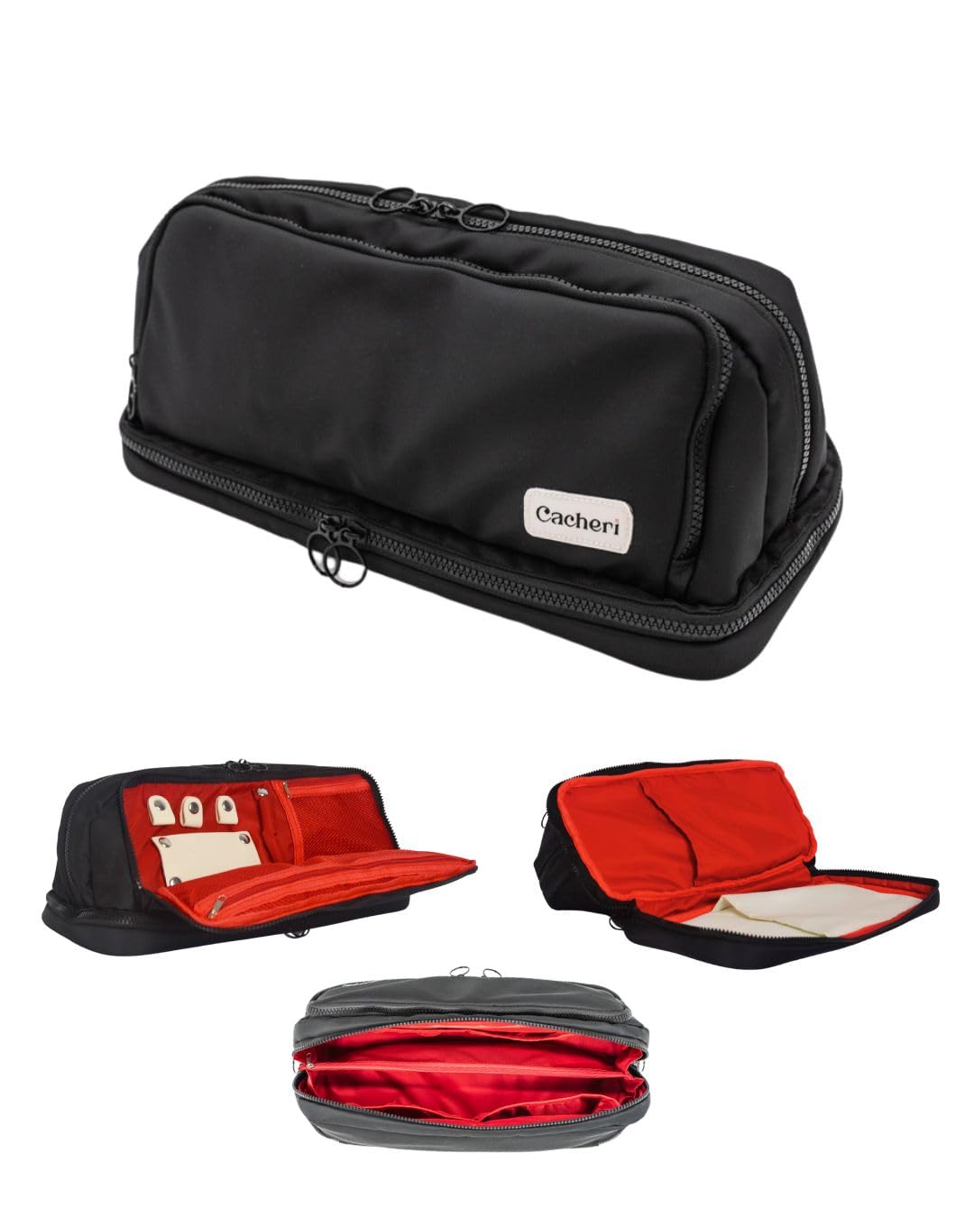 Cacheri All in One Travel Toiletry Bag, Makeup Bag with Jewelry Compartment and Heat-Resistant Pocket for Hair Tools