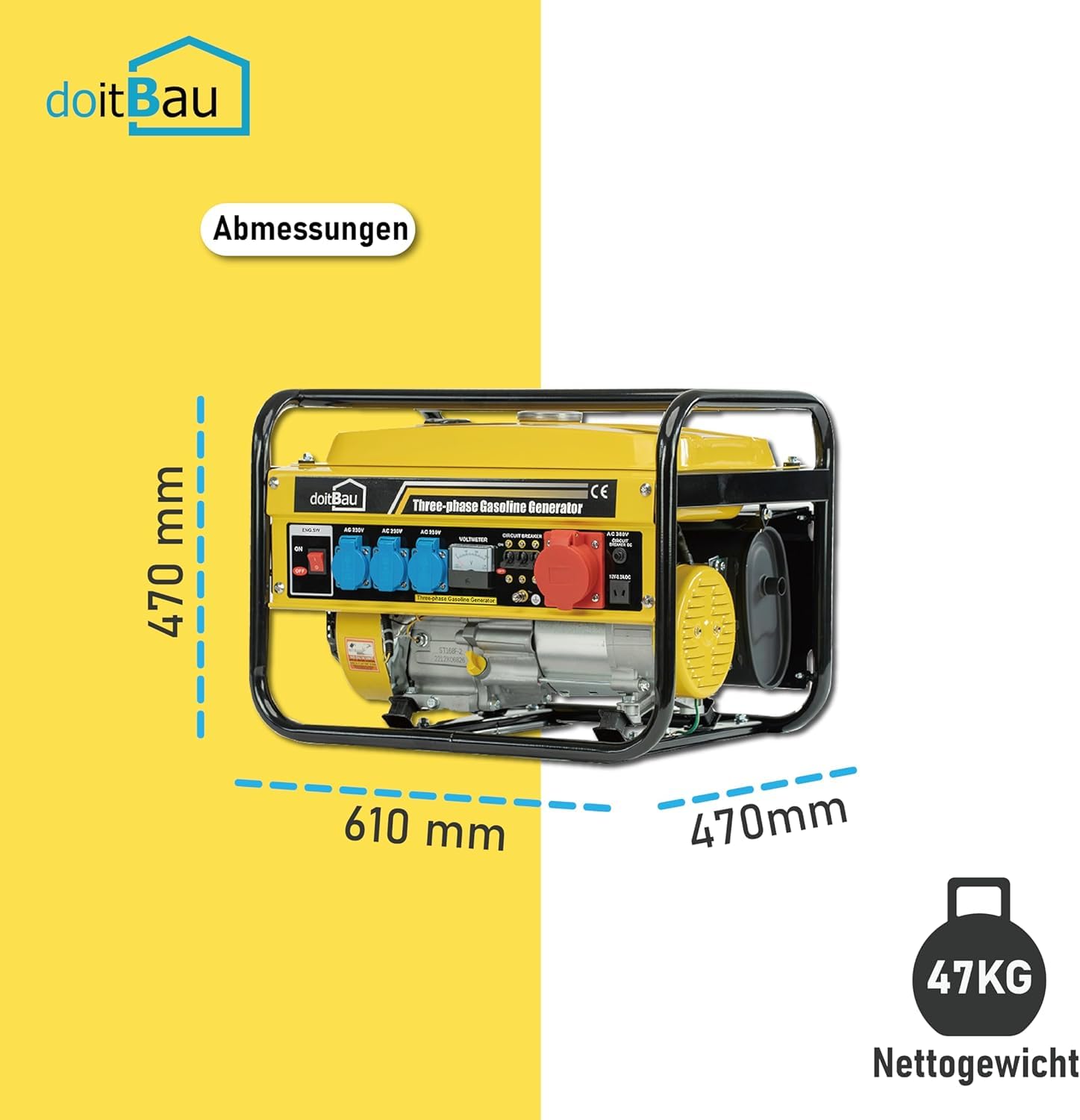 Generatore di corrente benzina, accessori, unità emergenza silenziosa, prendere 3 x 230 V, 1 x 400 V, 1 x 12 V