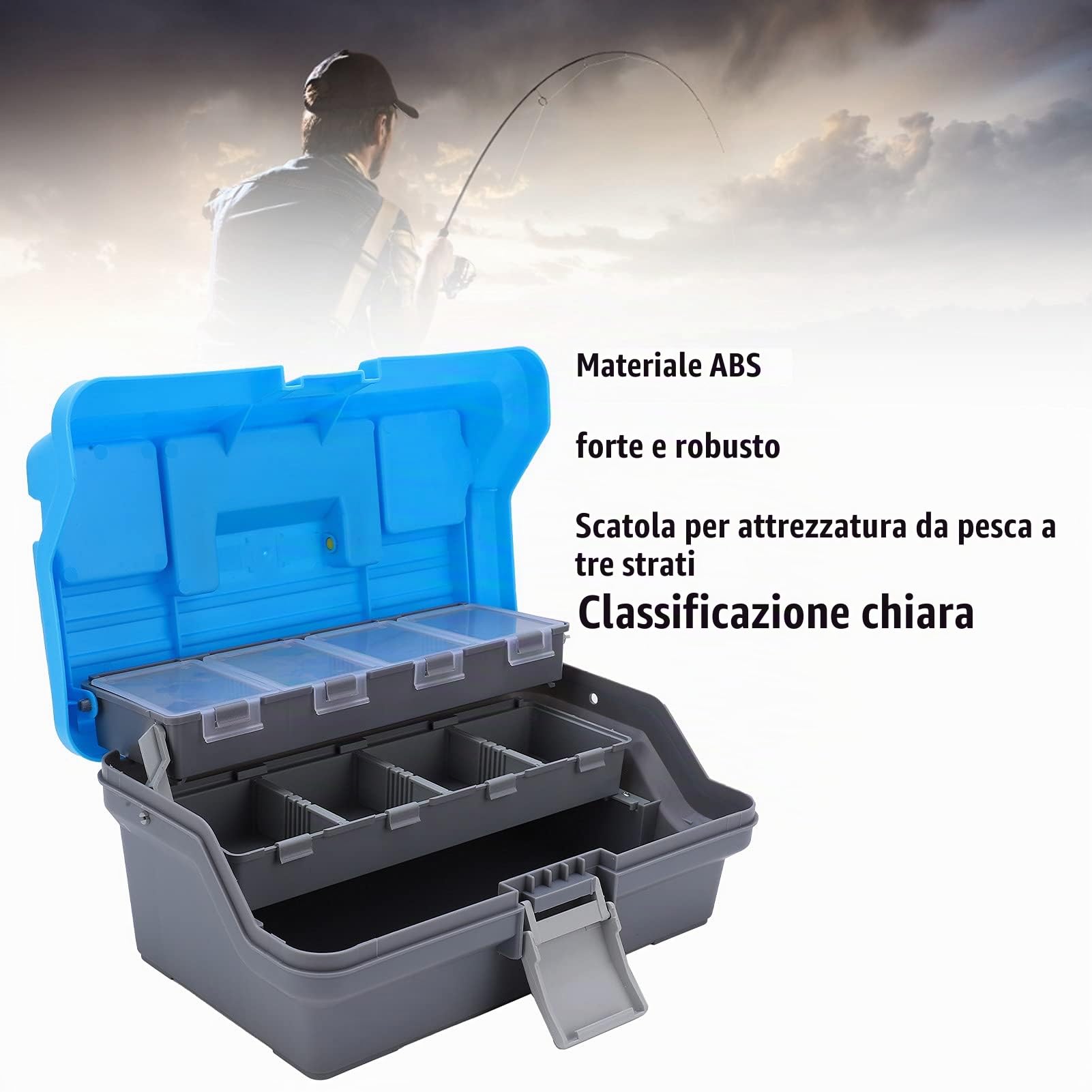 Scatola Grande per Attrezzatura da Pesca con Cassetti - Multifunzionale in Plastica
