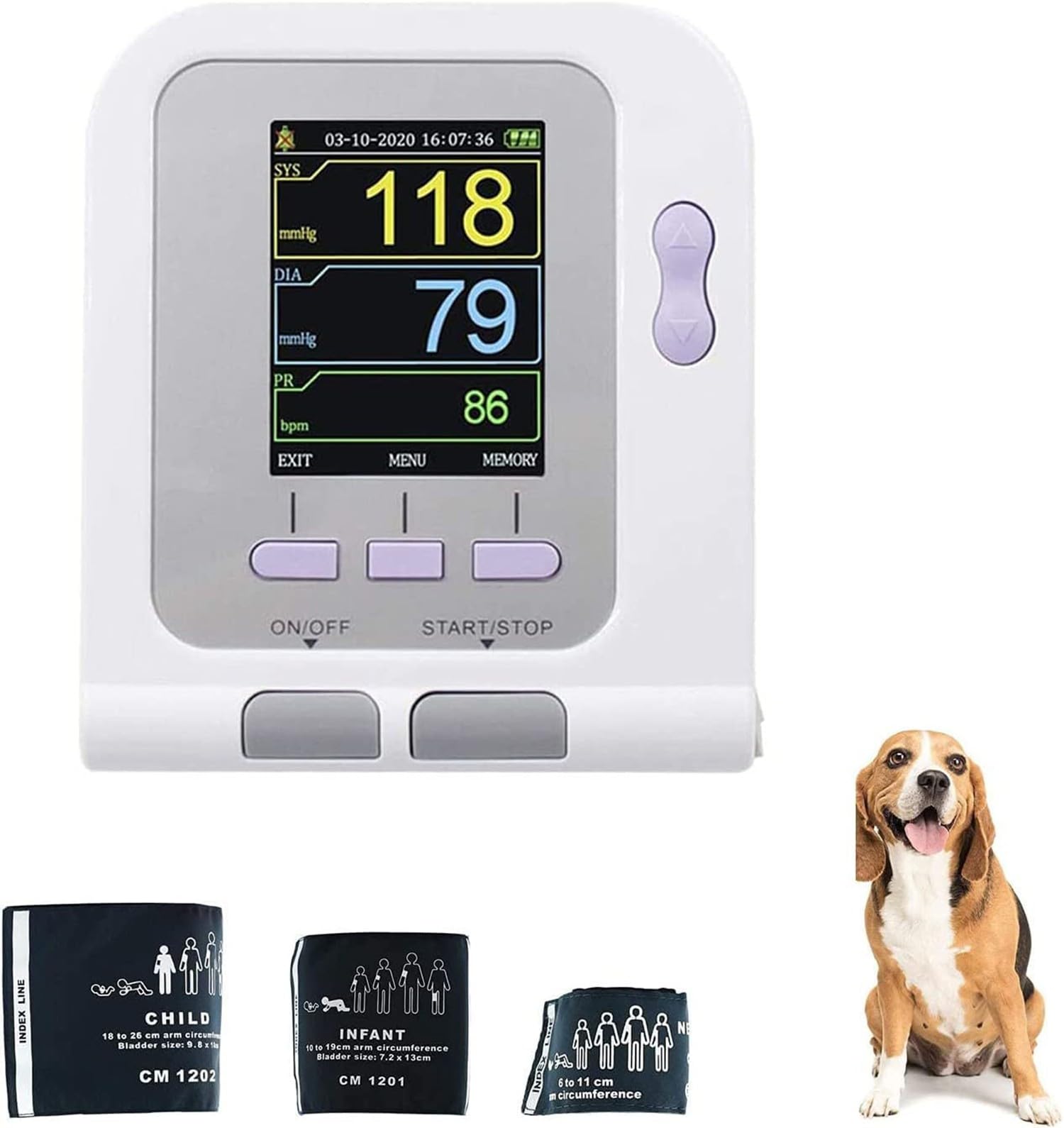 BLUEZY Monitor Presión Arterial Veterinaria, Veterinario/Animal Gato/Perro Monitor Electrónico Automático De Presión Arterial, Tensiometro, Medidor Tension Arterial Incluye Tres Puños