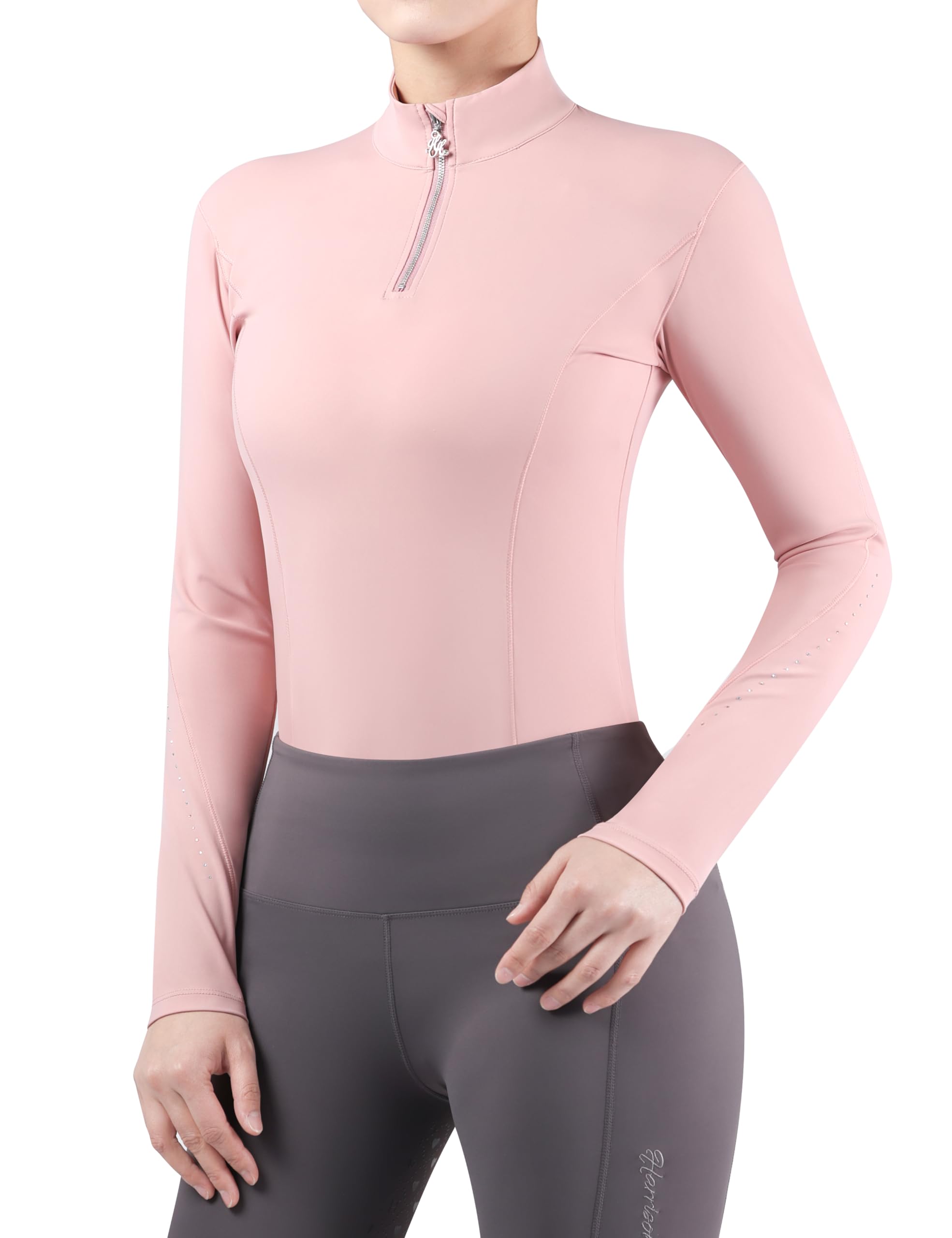 Harrison Howard Women's Horse Riding Shirts Long Sleeve Rider Top Stand Collar with Embroidery Equestrian Show Shirts