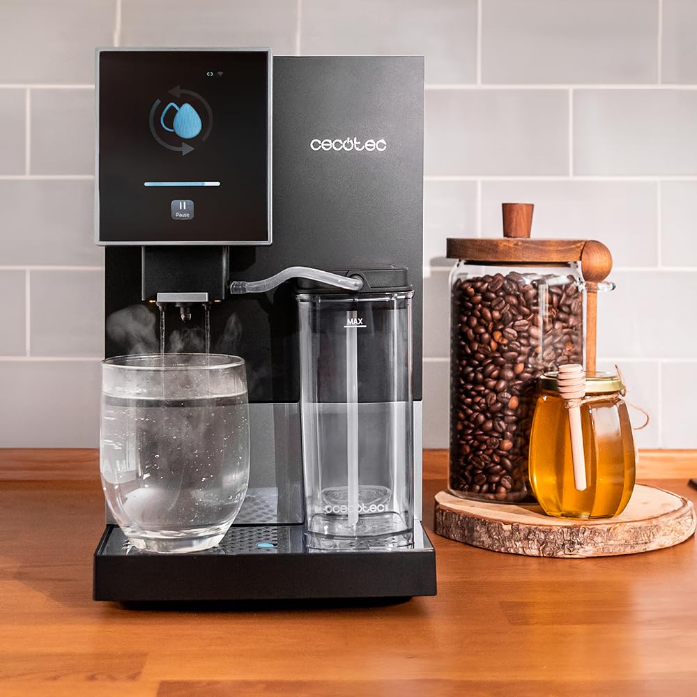 Cecotec Kompaktowy superautomatyczny ekspres do kawy z Cremmaet Compactccino Connected Black Silver. 1350W, 19 barów, wyświetlacz TFT i aplikacja, młynek, zbiornik na mleko 400 ml i 1 l wody
