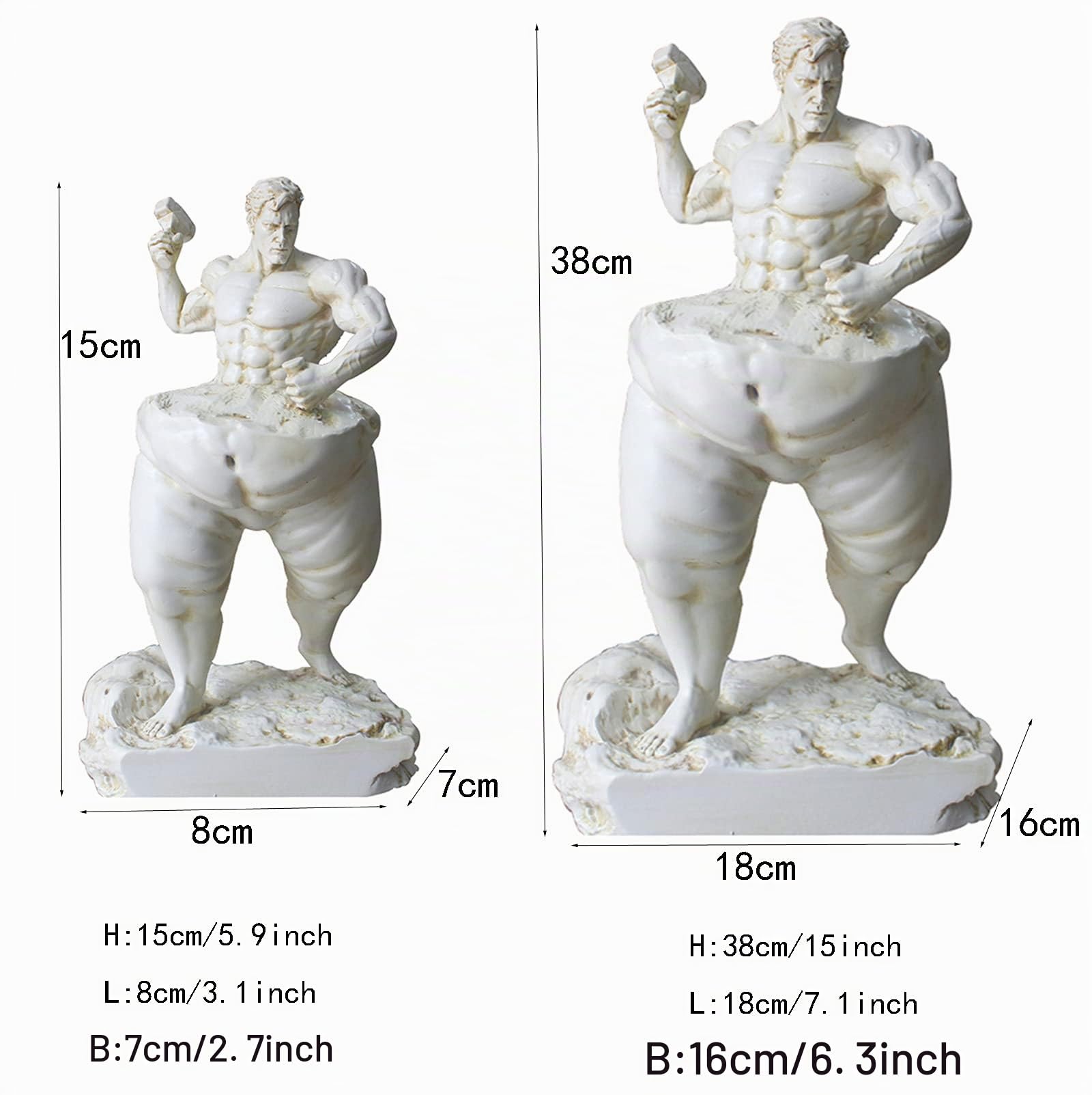 LGYKUMEG Abnehmende Männlicher Gott Skulptur Deko,Abstrakte Modern Design Harz Figur,Höhe 15cm,Fat Mann Statue Dekorationen für Schlafzimmer Restaurant,Tisch, Arbeitsplatte,Yoga Gymnasium,Weiß