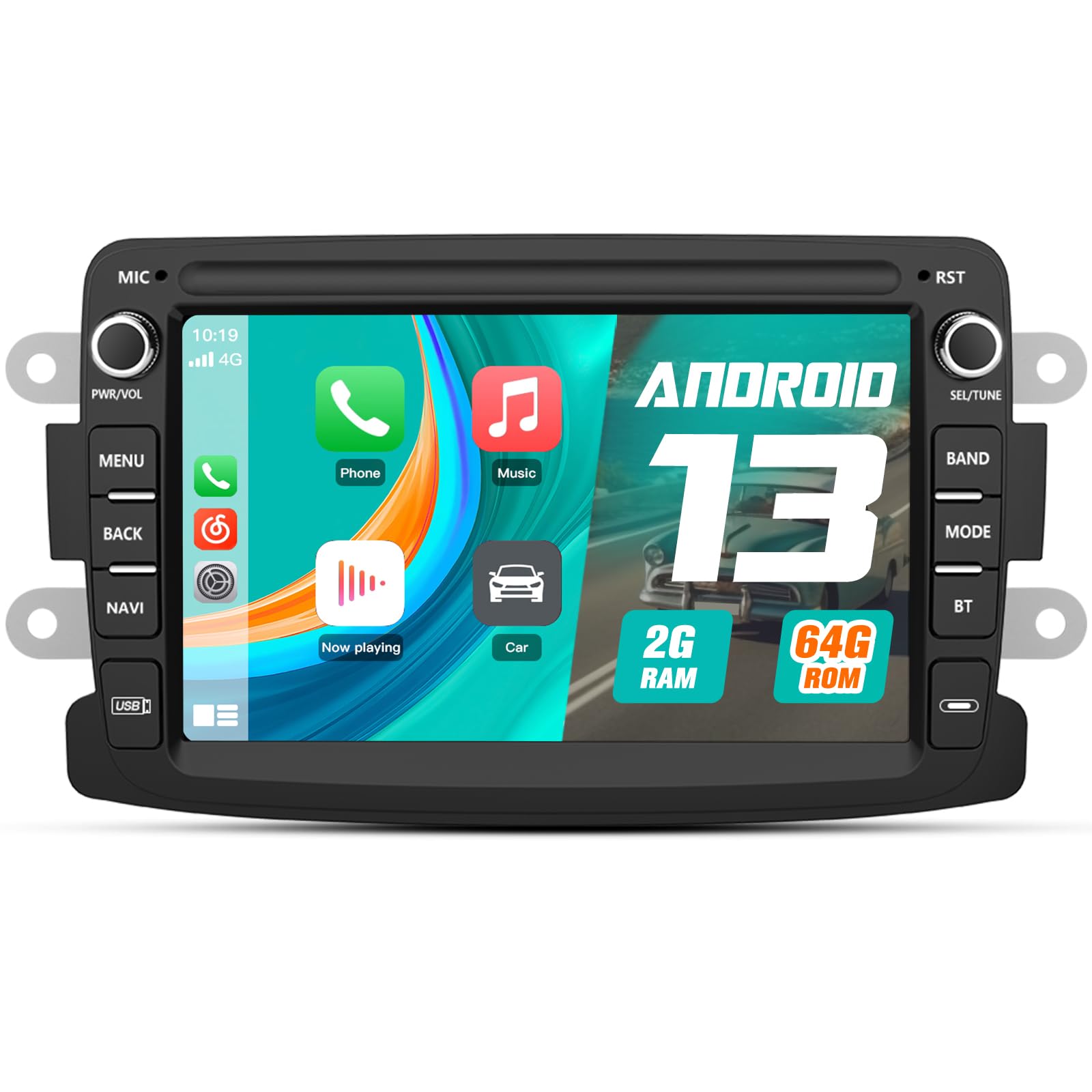 AWESAFE Android 13.0 [2GB+64GB] Radio Coche con Pantalla Táctil 7 Pulgadas para Renault Dacia, Autoradio para Renault Dacia Sandero/Duster/Logan/Captur/Lodgy/Dokker, etc, Admite Carplay y Android Auto