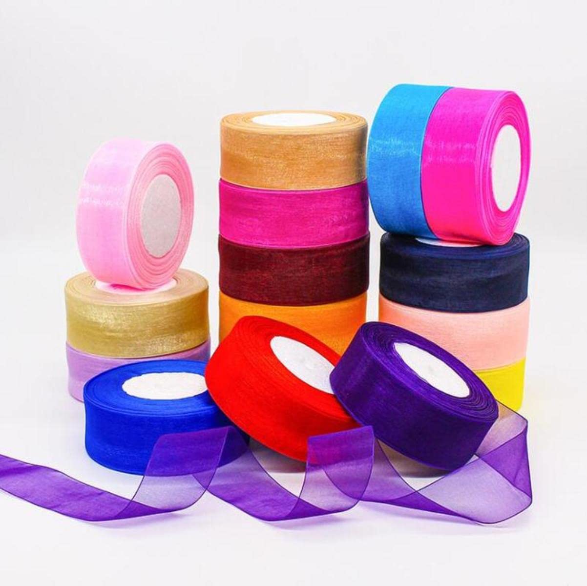 Doorschijnend babyblauw organza chiffon lint 15 mm voor geschenkverpakking, 45 m doorzichtig chiffonlint pastelblauw haarlint verjaardagscadeau wikkellint kerstlint organza om te knutselen, kransen