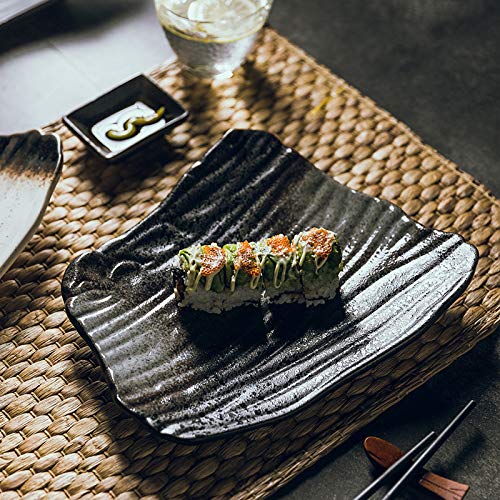 Talerze Naczynia Ceramiczne Talerz Kreatywny for Sushi, Japoński nieregularny płaski talerz, czarny talerz śniadaniowy, talerz na przekąskę do gotowania w domu Wielokrotnego użytku(B)