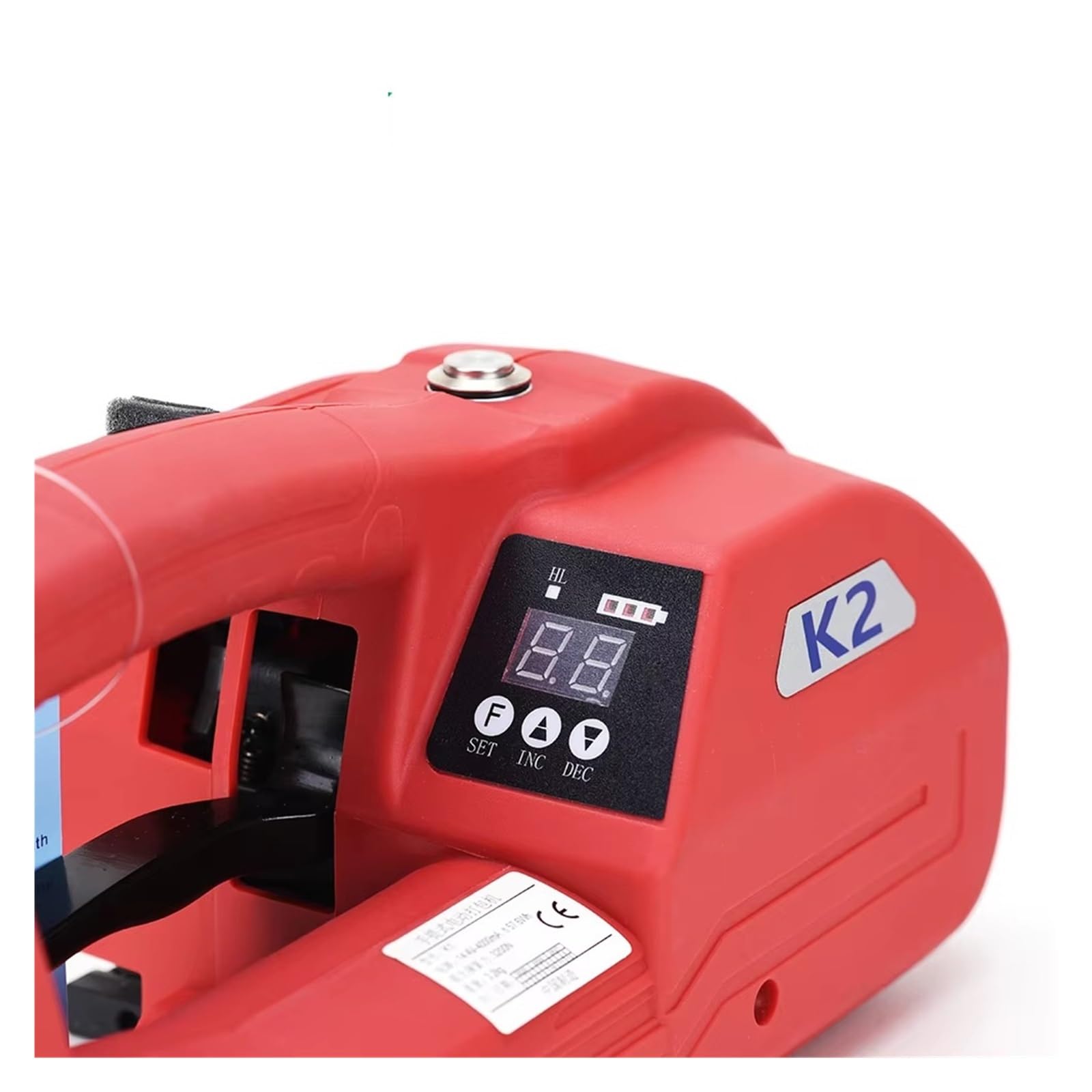 Tragbares elektrisches Umreifungsrät, handliche Akku-Umreifungsmaschine, digitales Display, Einstellmöglichkeiten, Paletten- und Kartonkoffer,Verpackungsausrüstung