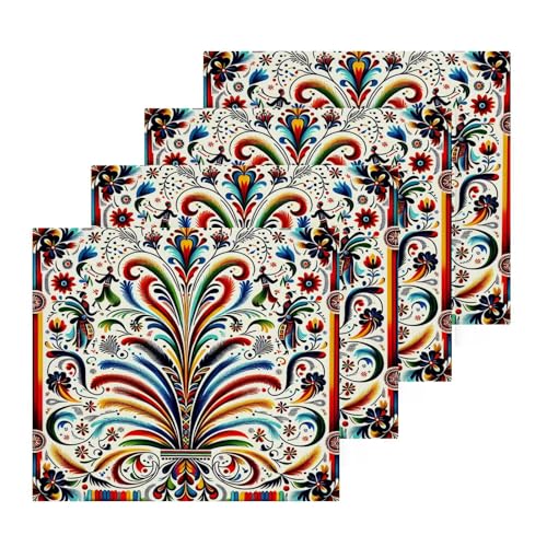 YANENDIE Ethnic Textures Washcloths Towels, Highly Absorbent and Soft Cotton Face Cloths, 4 Pack Quick Dry Wash Cloths - 12 X 12 Inches