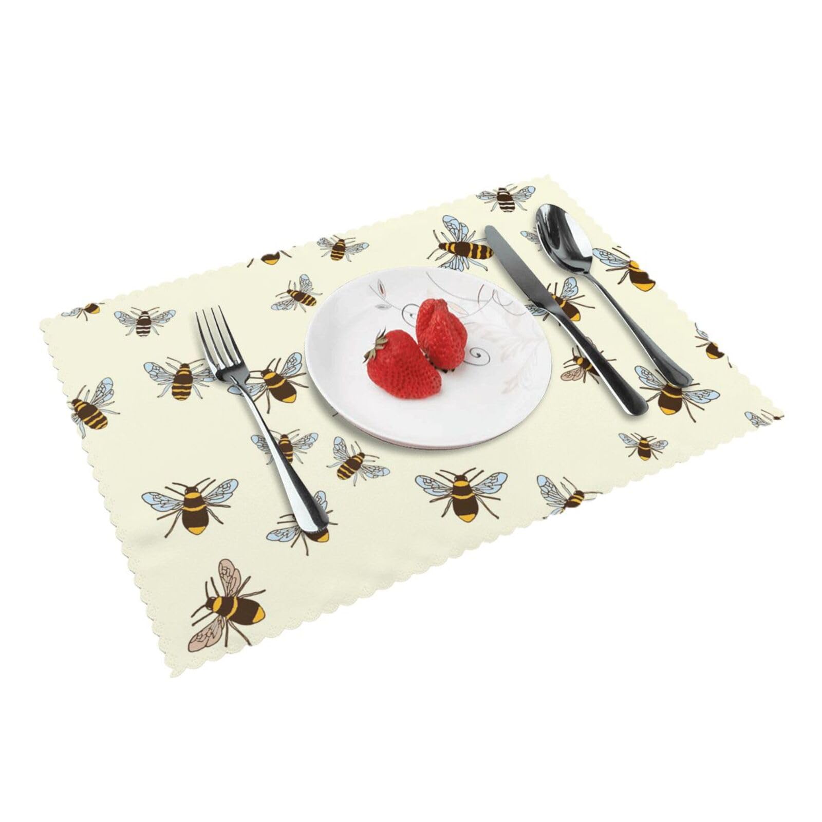 honey bees Printed Placemats Set of 4 PCS Washable Placemat for Kitchen Table Heat-resistant Table Mats 45x30 CM