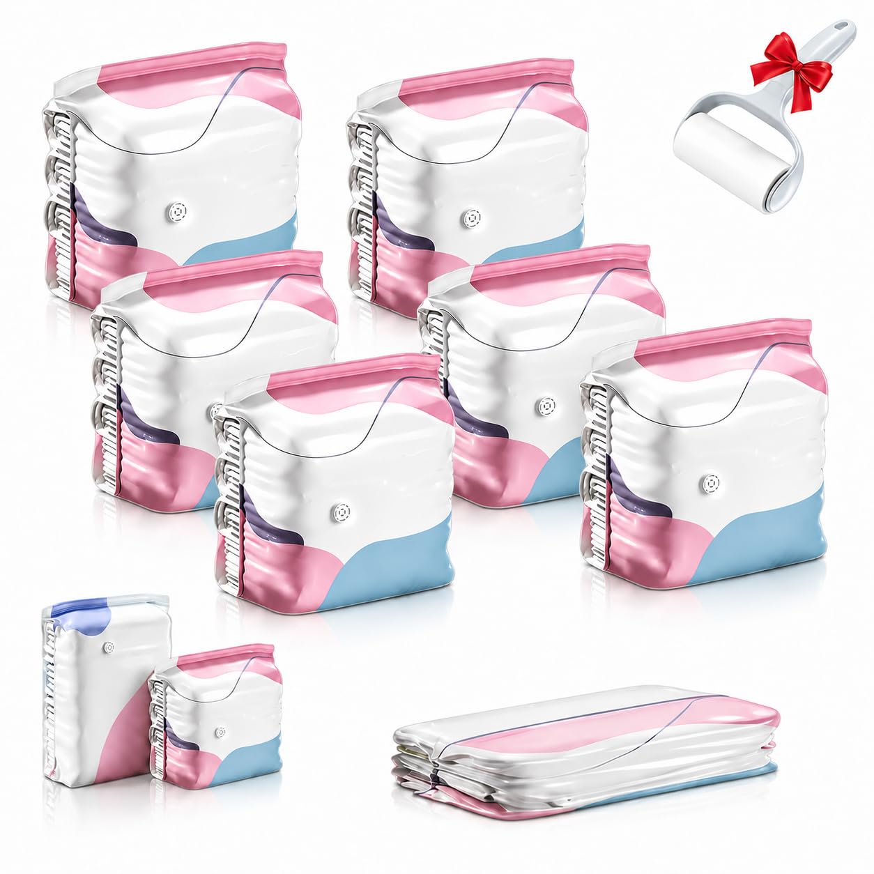 Bolsas De Almacenamiento De Vacío Sin Bomba, Bolsas de compresión herméticas, Organizador De Autocompresión De Ahorro De Espacio Para Ropa,Acogedores (6 unidades, 80 x 100 cm)
