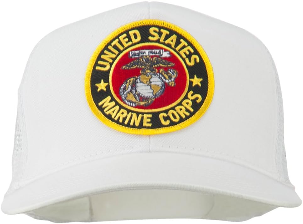 e4Hats.com Round US Marine Corps Patched Mesh Cap - White OSFM