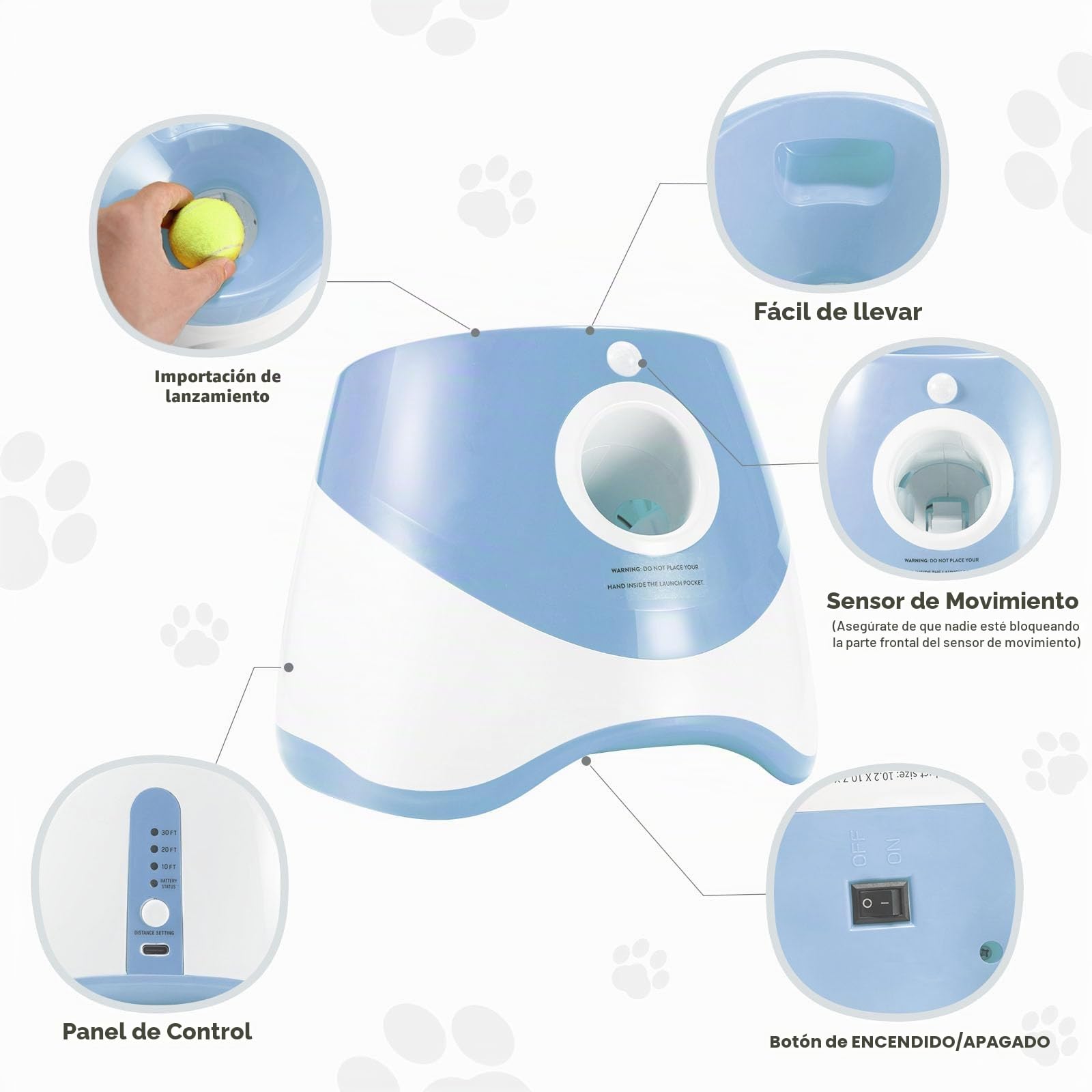 Lanzador automático de pelotas, para perros con 6 pelotas de tenis de 2 pulgadas, puede lanzar 10-30 pies, máquina interactiva de bolas para perros pequeños y medianos