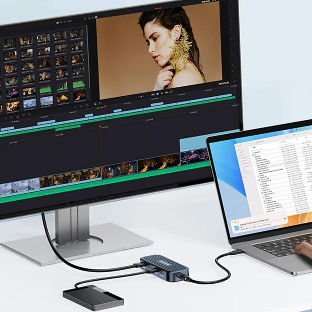 Hub USB C 10 Gb/s z wyjściem wideo 4K przy 60 Hz, PD100 W, adapter rozdzielacza USB 3.2 Gen2 do laptopa