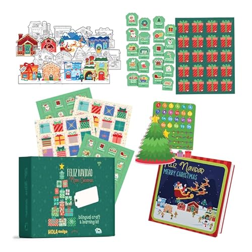 HOLA AMIGO Christmas Bilingual Craft and Learning Kit – Spanish English Holiday Activities for Kids | Educational Arts and Crafts | Preschool Language Learning | STEM Gift for Toddlers and Families