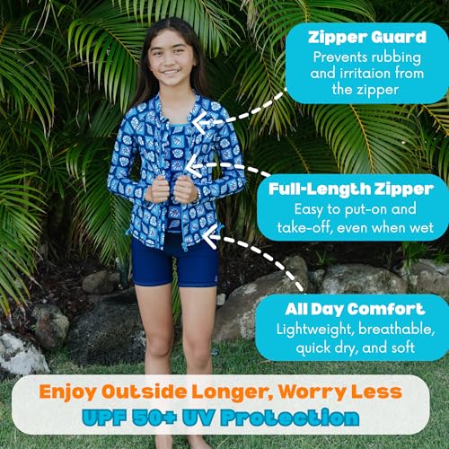 Image of SwimZip Girls' 3 Pc Swim Set w /Long Sleeve Rash Guard, Tankini & Shorts UPF 50+
