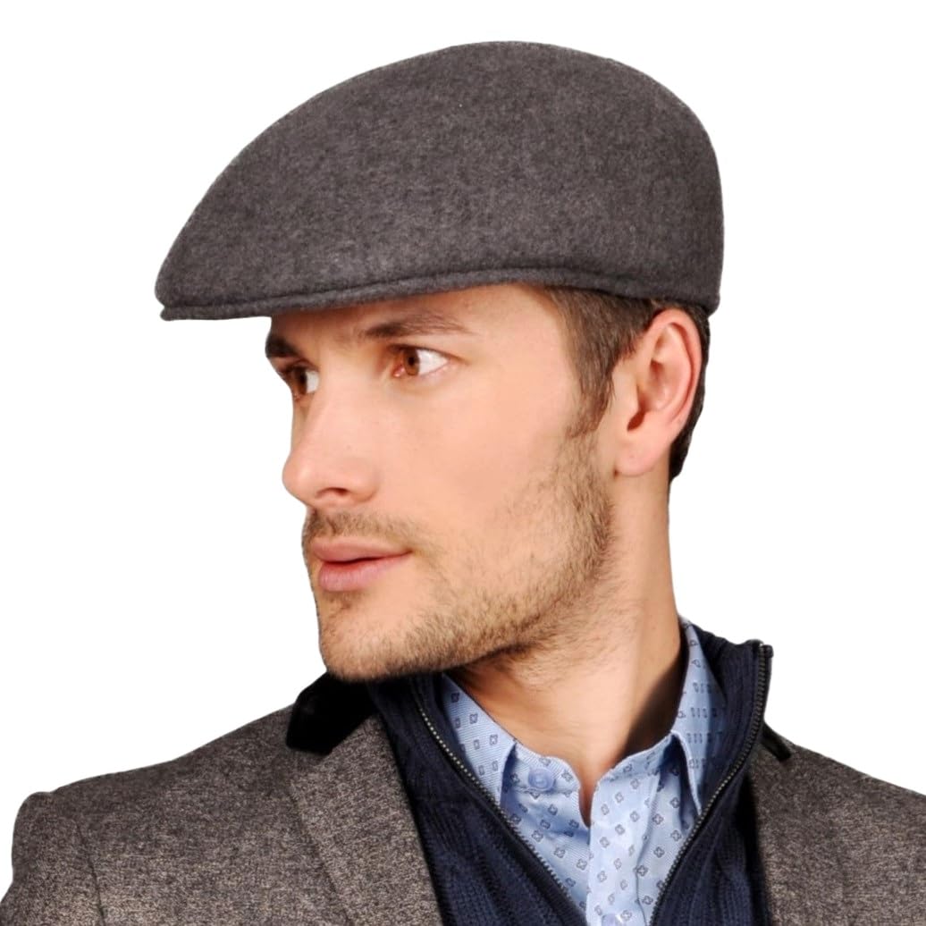 Bigalli Ascot Cap Newsboy Hats for Men Newsboy Cap 100% Fine Wool Felt Confortable Soft Crushable Water Repellent | Grey Melange Size L | Hand Made | Boinas para Hombre