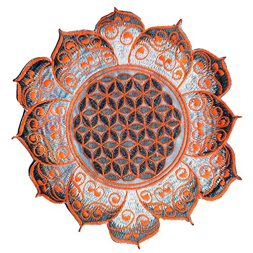 ImZauberwald - Parche de 20 cm de la flor de la vida, se ilumina en la oscuridad UV orange keltische