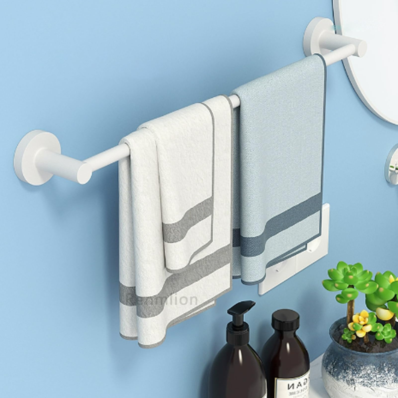 Toallero redondo de acero inoxidable de 60 cm, para colgar en la pared, para baño y cocina, toallero y percha, acabado blanco moderno, diseño que ahorra espacio