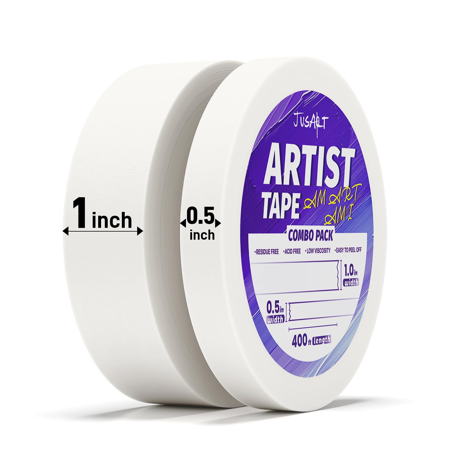 JusArt Artist Tape for Watercolor Paper, 1/2 inch and 1 inch Wide | 2-Roll Combo Pack, fo…