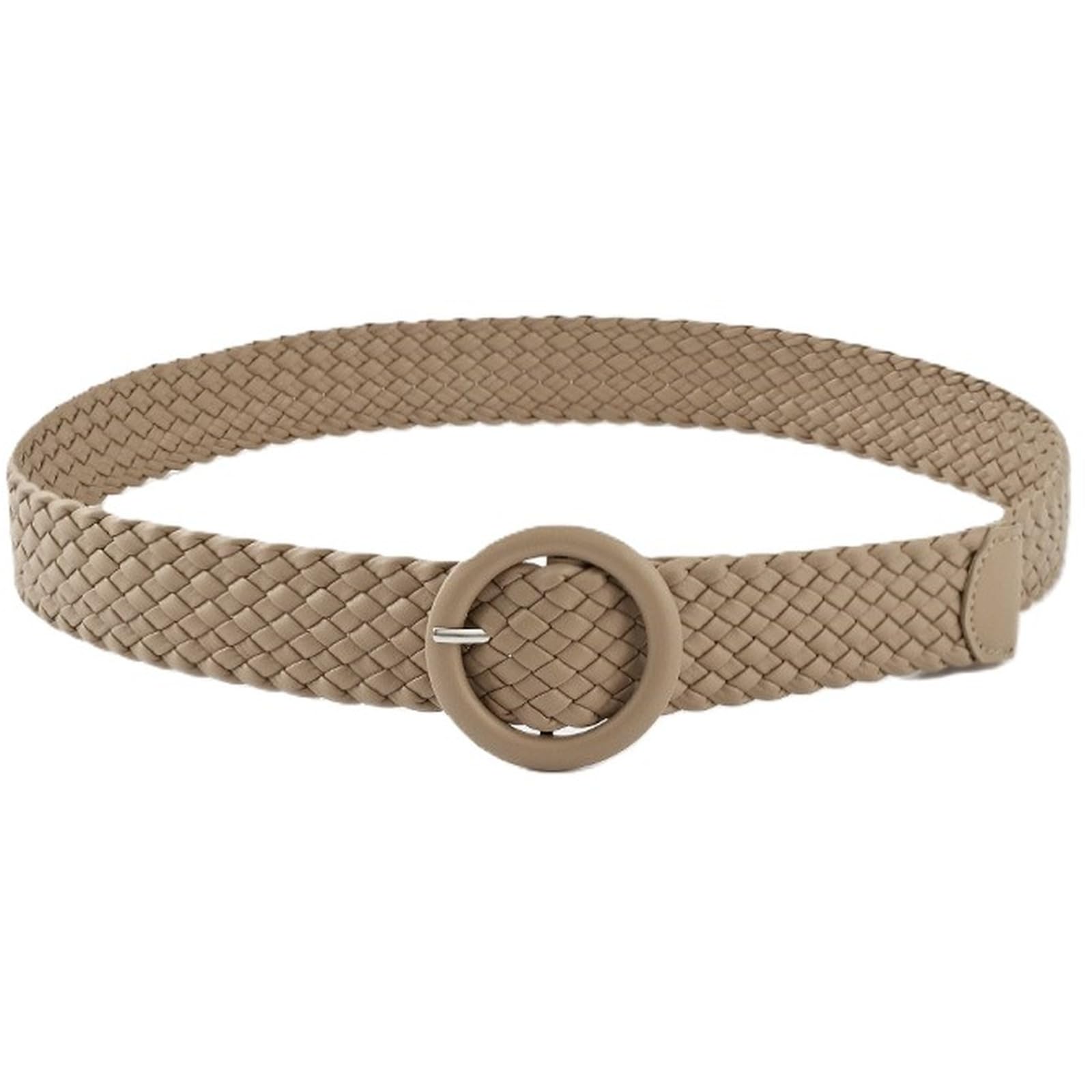 AGUTALITHIC PU-Leather Braided Belts for Women 1 1/2" Classic Waistband Woven Strap with Round Buckle for Jeans Pants Dresses(105cm/41, Khaki)
