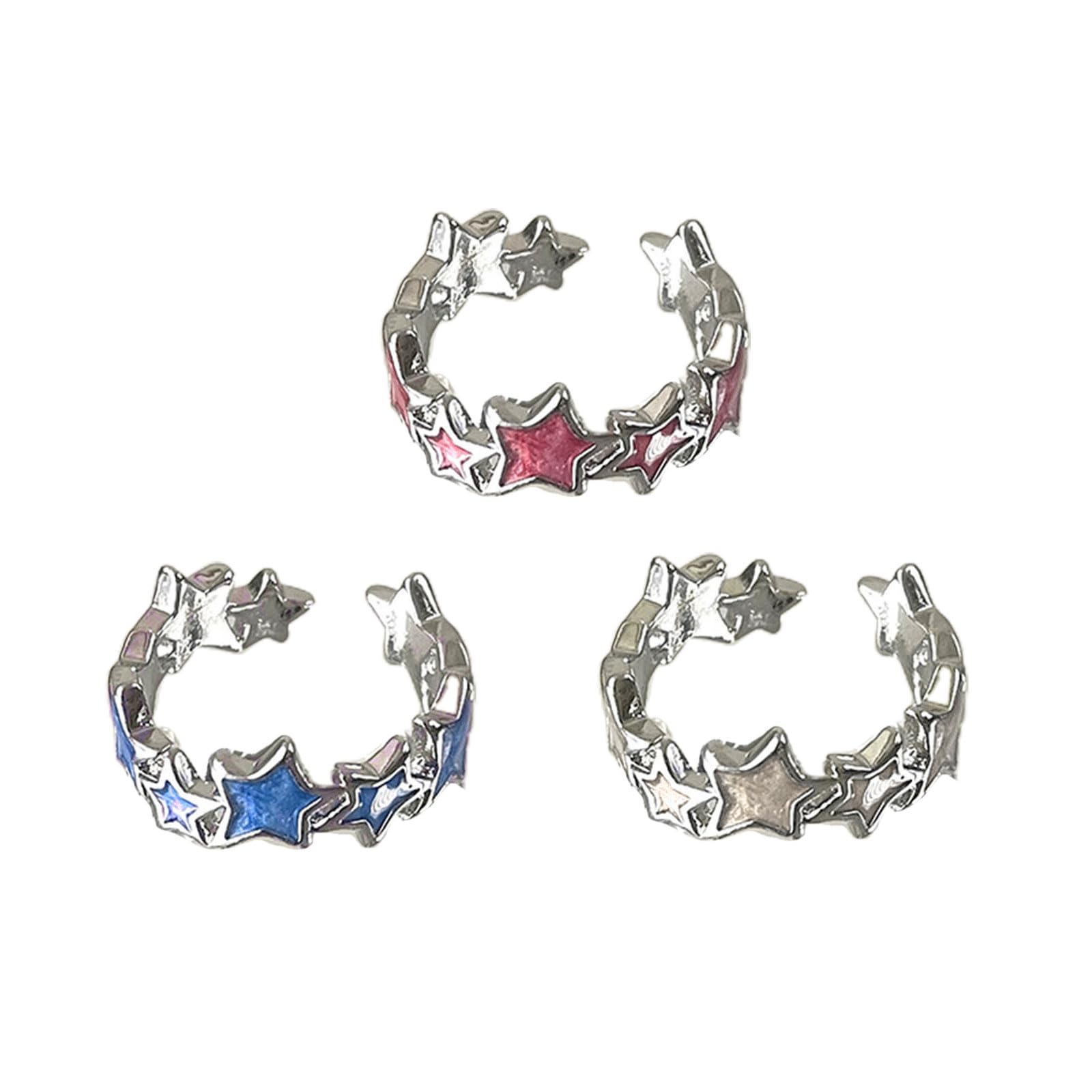 jiingekk 3Pcs Gothic Vintage Five pointed Star Rings Harajuku Y2k Accessory Dopamine Hip Hop Star Finger Rings Couple Jewelry