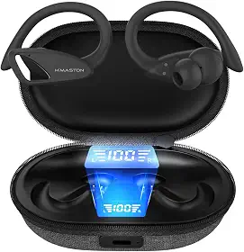 H'MASTON Fone de Ouvido Sem Fio Esportivo Fone BLuetooth 5.3 Tws Cancelamento de Ruído Com Microfone e Led Display Compatível com Sumsung (Retrô-RS-53 UP, Preto)