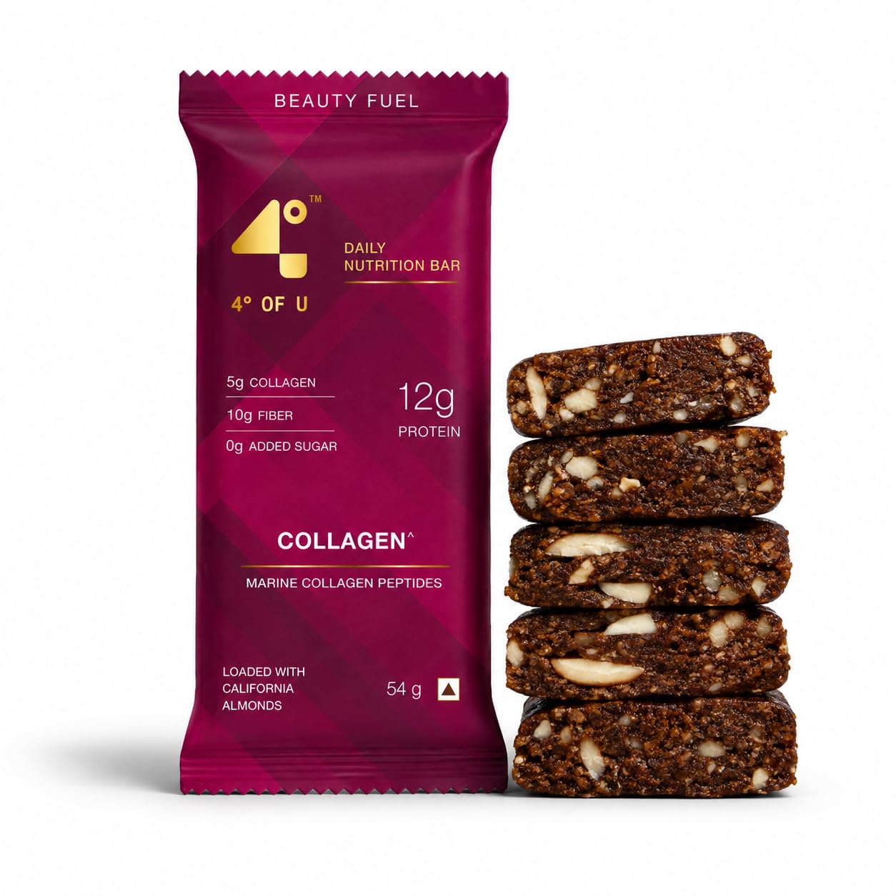4 Degrees of U Women’s Wellness Protein Bar, 5g Marine Collagen | 12g Protein with No Added Sugar | 10g High Fibre, Calcium & Vitamin D3 | Pack of 1 (54g)