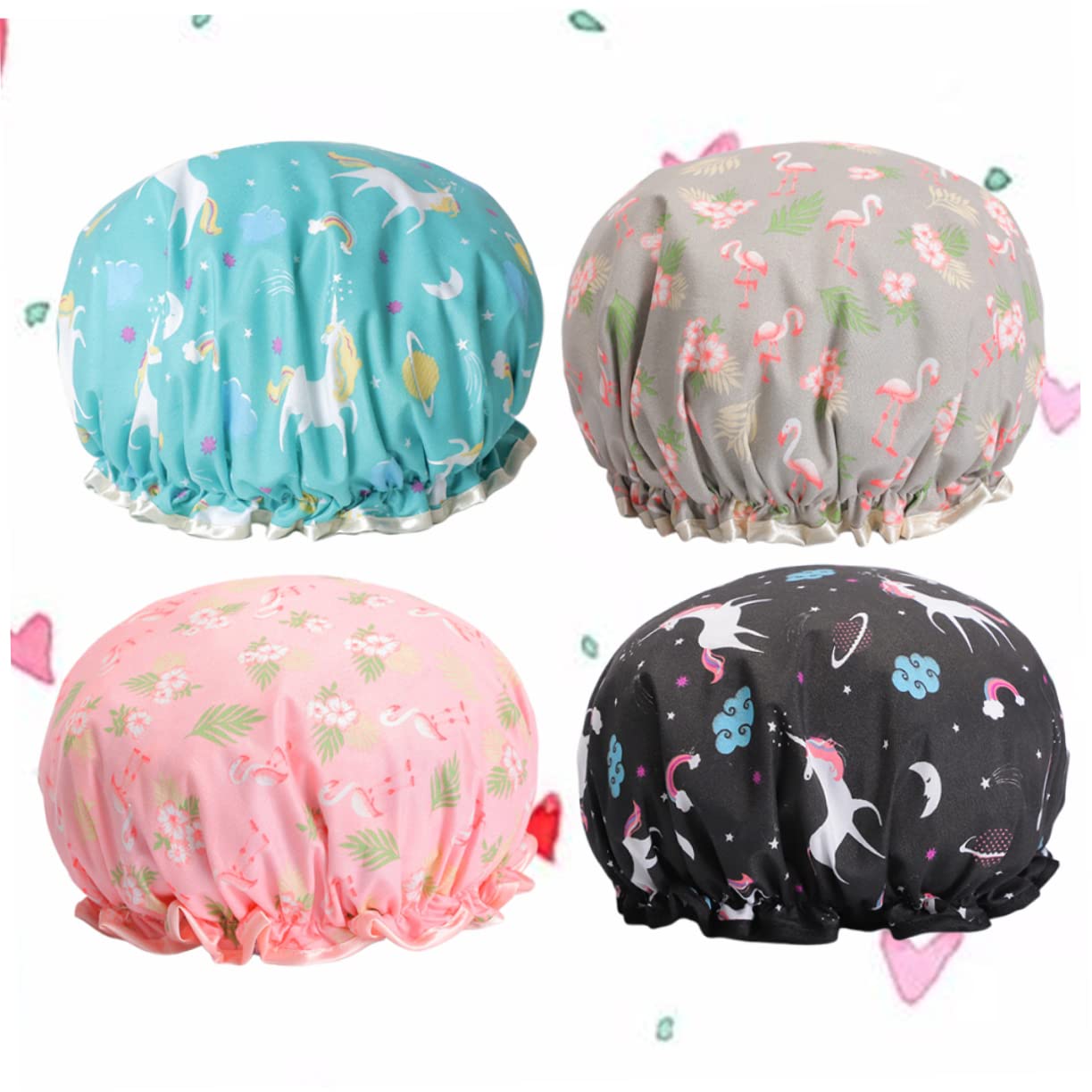 Angoily 12stücke Teiliges Elastischer Duschhauben Doppellagige Wasserdichte Bademützen Für Spa Geeignet Für Verschiedene Kopfgrößen Zufällige Farben Flamingo Flamingo Blau Pegasus